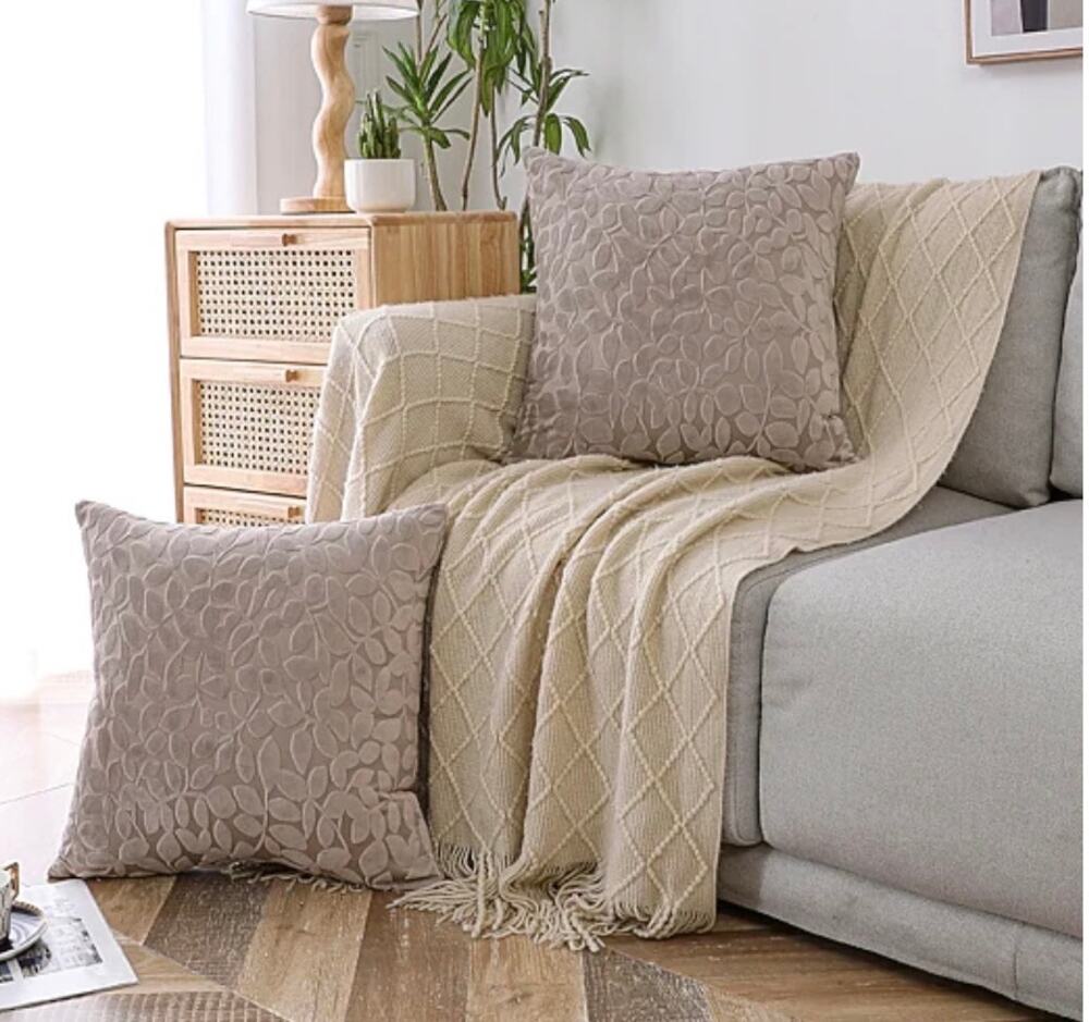 Regal Home Cut Leaf 20x20 Square Throw Pillow - color- linen
